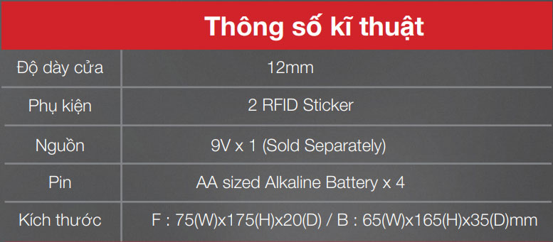 Thông số kỹ thuật khóa Epic ES P9100FK