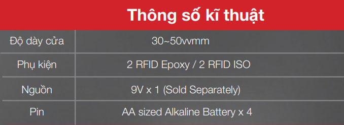 Thông số kỹ thuật khóa Epic ES - 100D